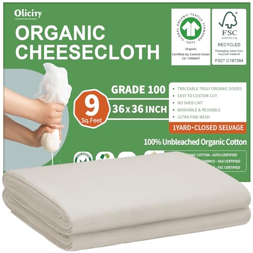 Classic Organic Cheese Cloths, GOTS Certified, Grade 100, 36x36Inch, Reusable Cheese Set