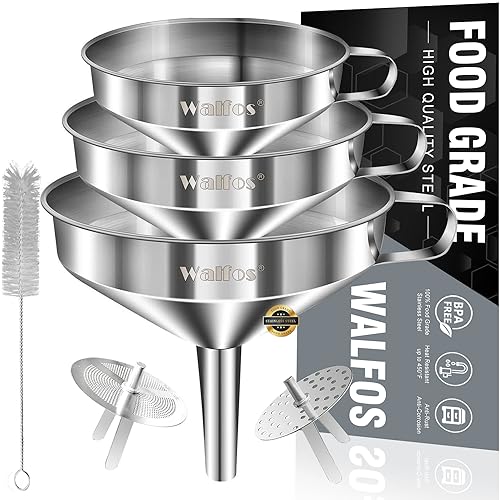 Modern Stainless Steel Funnel, Walfos 3 Pack Kitchen Funnel with Kit