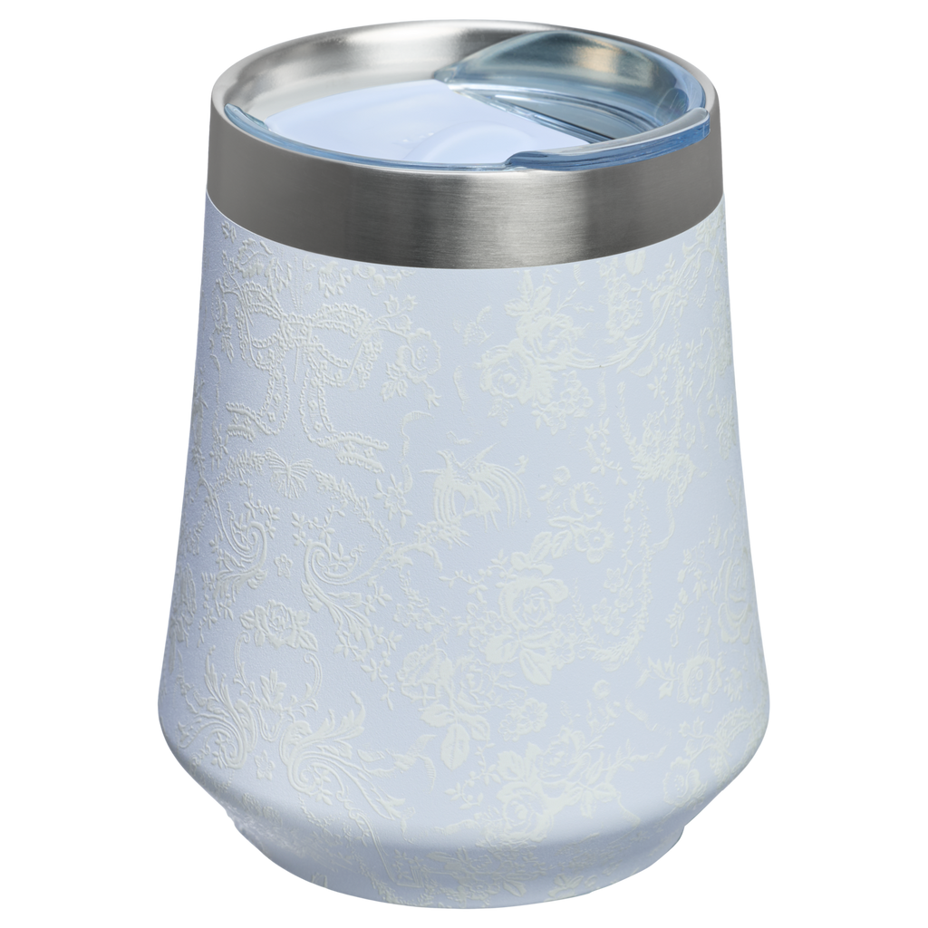 Elegant Stemless Stanley 1913 x LoveShackFancy Holiday Reserve Wine Tumbler D367F - Elegant Stemless Vacuum Insulated Wine Tumbler Detail