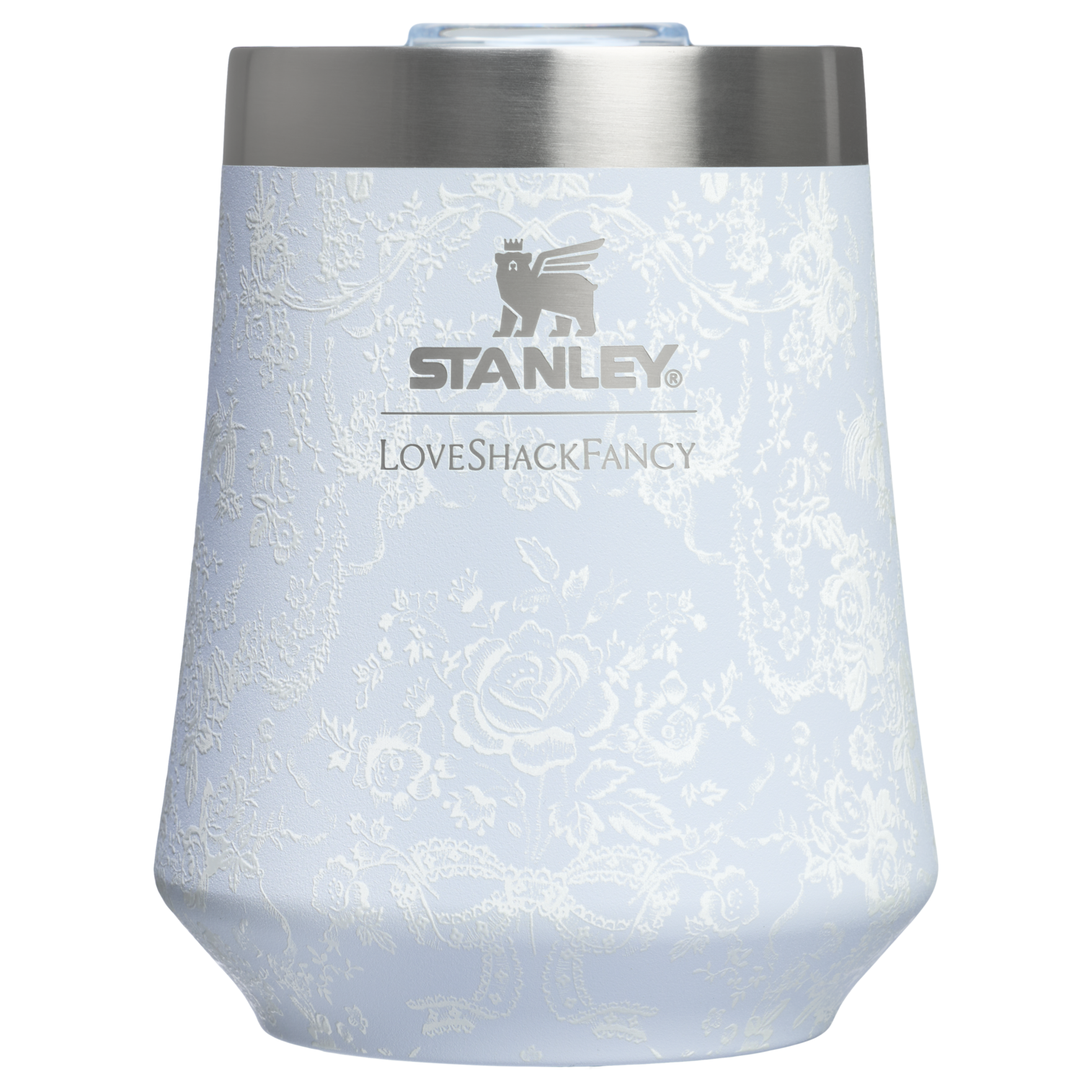 Premium Matte Stanley 1913 x LoveShackFancy Holiday Reserve Wine Tumbler D204X - Elegant Stemless Vacuum Insulated Wine Tumbler - Toscana Toile Alpine Blue