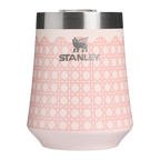 Elegant Stemless The Reserve Wine Tumbler D352C - Shatterproof Flavor-Preserving Cocktail Tumbler with Lid - Rose Quartz Rattan