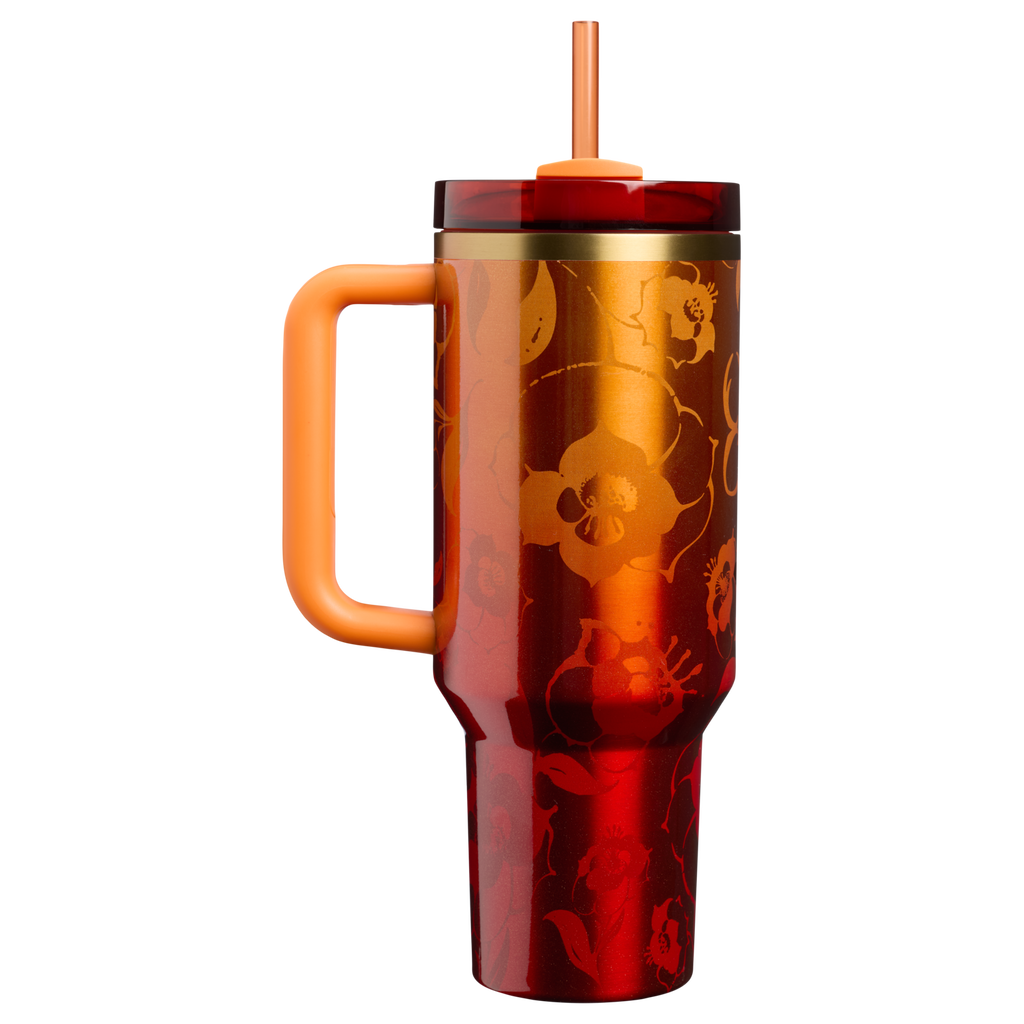 Splash-Resistant FlowState The Stanley 1913 x Karol G Quencher H2.0 Flowstate Tumbler D275T - Double-Wall Vacuum Insulated Travel Tumbler with Straw Detail