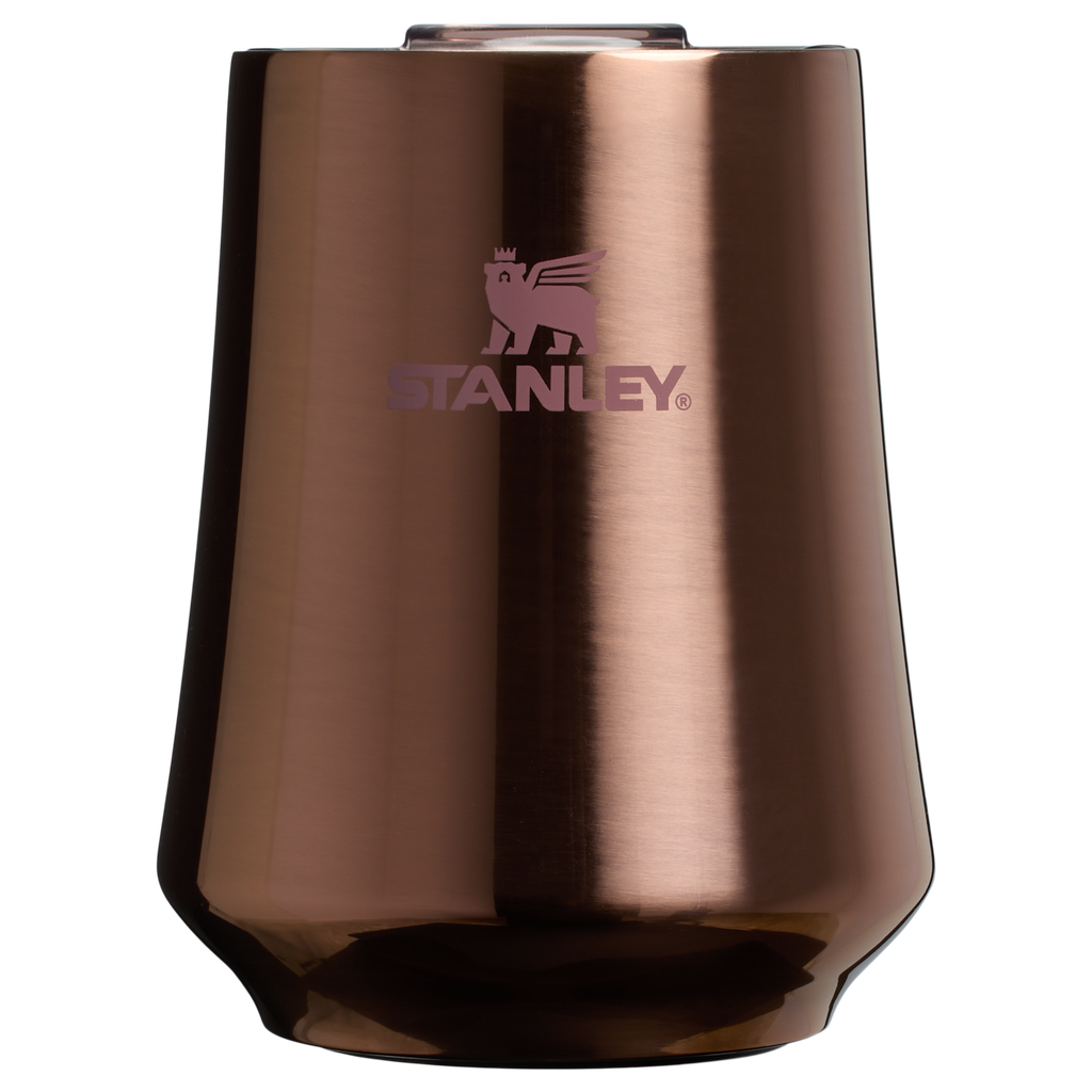 Elegant Stemless The Reserve Wine Tumbler D125V - Shatterproof Flavor-Preserving Cocktail Tumbler with Lid - Polished Rose Gold