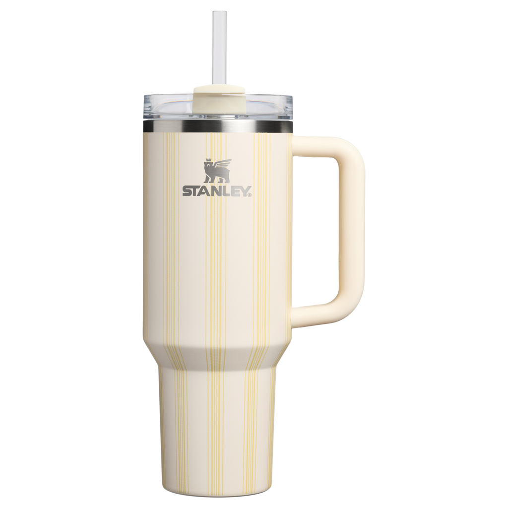 Splash-Resistant FlowState The Quencher H2.0 Flowstate Tumbler D342C - 40oz Large Capacity Car-Cup Friendly Quencher - Cream Picnic Stripe