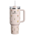 Splash-Resistant FlowState The Quencher H2.0 Flowstate Tumbler D362R - Double-Wall Vacuum Insulated Travel Tumbler with Straw - Rose Quartz Bouquets