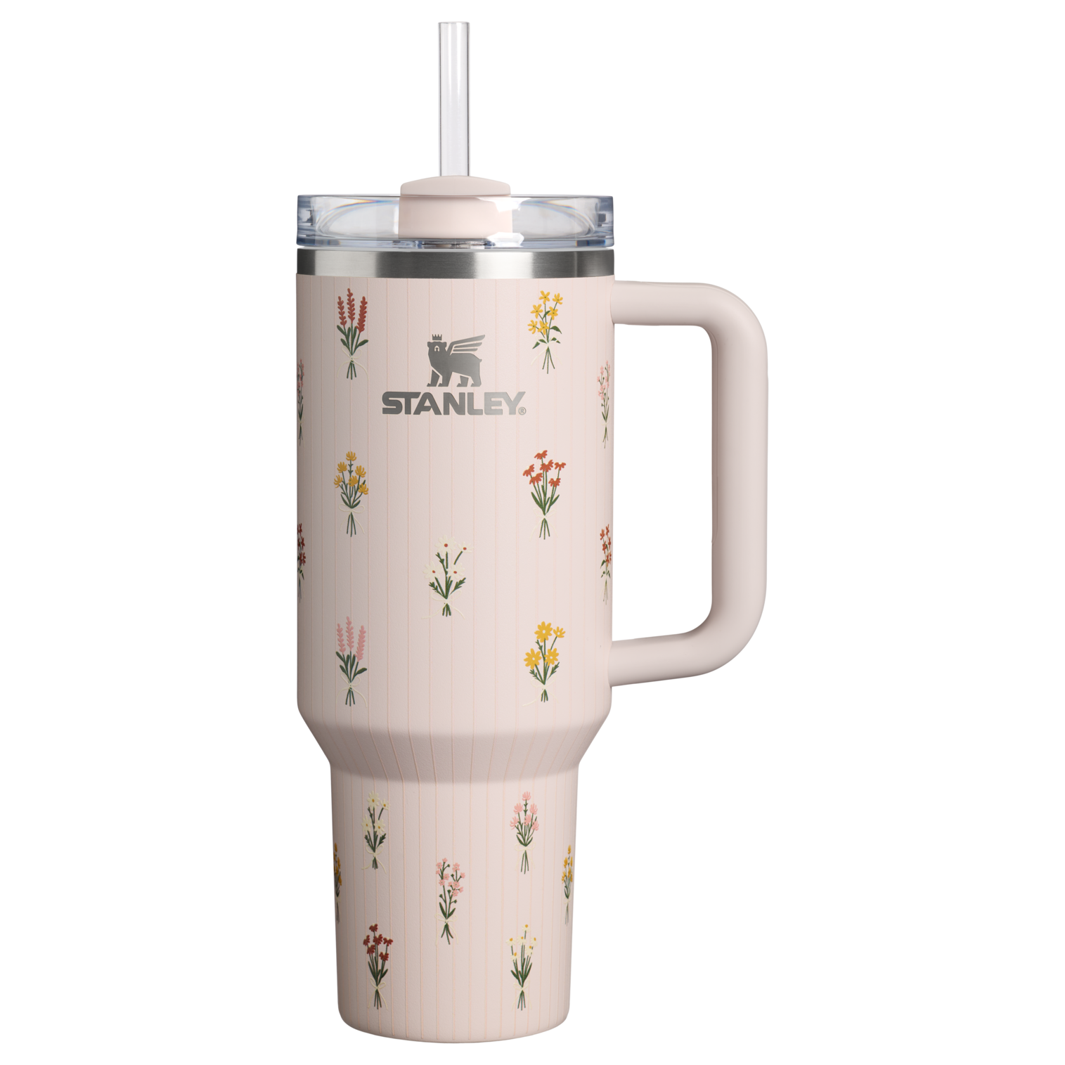 Splash-Resistant FlowState The Quencher H2.0 Flowstate Tumbler D362R - Double-Wall Vacuum Insulated Travel Tumbler with Straw - Rose Quartz Bouquets