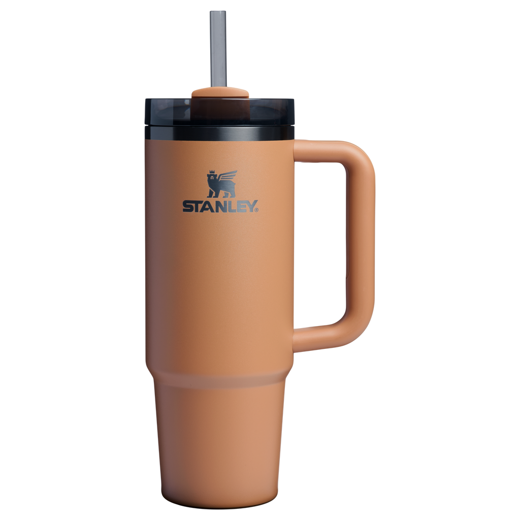 Splash-Resistant FlowState The Quencher H2.0 Flowstate Tumbler | Stanley Create D331C - 40oz Large Capacity Car-Cup Friendly Quencher - Camel