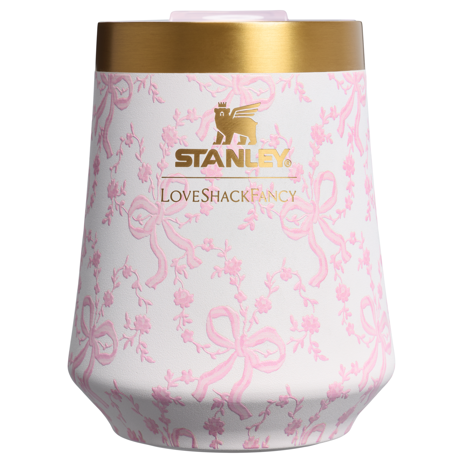 Premium Matte Stanley 1913 x LoveShackFancy Holiday Reserve Wine Tumbler D204X - Elegant Stemless Vacuum Insulated Wine Tumbler - Coquette Bow Chantilly