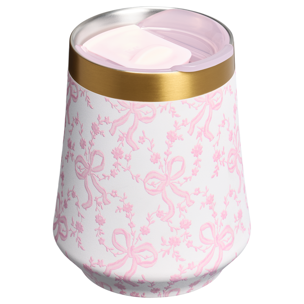 Elegant Stemless Stanley 1913 x LoveShackFancy Holiday Reserve Wine Tumbler D367F - Elegant Stemless Vacuum Insulated Wine Tumbler Detail